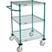 Nexel 3 Shelf Cart, Poly-Green, 24"L x 24"W x 40"H, Polyurethane Rigid Casters