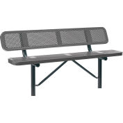 Global Industrial 72"W Outdoor Steel Bench w/ Backrest, Perforated Metal, In Ground Mount, Gray