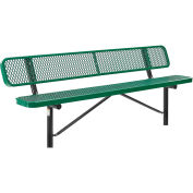 Global Industrial 8' Outdoor Steel Bench w/ Backrest, Expanded Metal, In Ground Mount, Green