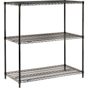 Nexel Black Epoxy, 3 Tier, Wire Shelving Starter Unit, 42"W x 21"D x 34"H