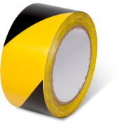Global Industrial Striped Hazard Warning Tape, 2"W x 108'L, 5 Mil, Black/Yellow, 1 Roll