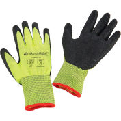 Global Industrial Crinkle Latex Coated Gloves, Small, Hi-Viz Lime/Black - Pkg Qty 12