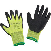 Global Industrial Crinkle Latex Coated Gloves, Medium, Hi-Viz Lime/Black - Pkg Qty 12