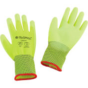 Global Industrial Flat Polyurethane Coated Gloves, Small, Hi-Viz Lime - Pkg Qty 12