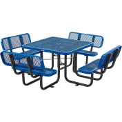 Global Industrial 46" Square Picnic Table with Backrests, Expanded Metal, Blue