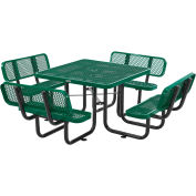 Global Industrial 46" Square Picnic Table with Backrests, Expanded Metal, Green