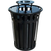 Global Industrial Outdoor Slatted Steel Trash Can w/ Ashtray Lid, 36 Gallon, Black