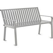 Global Industrial 4 ft. Outdoor Park Bench with Back, Vertical Steel Slat, Gray, Unassembled