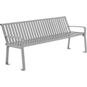 Global Industrial 6 ft. Outdoor Park Bench with Back, Vertical Steel Slat, Gray, Unassembled