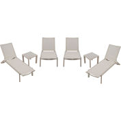 Global Industrial Outdoor Table Set, 2 Aluminum Slatted Side Tables & 4 Chaise Lounge Chairs, Tan