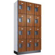 Global Industrial 4-Tier 12 Door Wood Locker, 36"W x 15"D x 72"H, Cherry,Unassembled