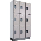 Global Industrial 3-Tier 9 Door Wood Locker, 36"W x 15"D x 72"H, Gray, Unassembled