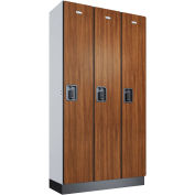Global Industrial 1-Tier 3 Door Digital Wood Locker, 36"W x 15"D x 72"H, Cherry, Unassembled