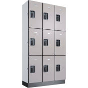 Global Industrial 3-Tier 9 Door Digital Wood Locker, 36"W x 15"D x 72"H, Gray, Unassembled