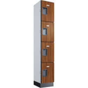 Global Industrial 4-Tier 4 Door Wood Locker, 12"W x 15"D x 72"H, Cherry, Unassembled