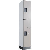 Global Industrial 2-Tier 2 Door Wood Locker, 12"W x 15"D x 72"H, Gray, Unassembled