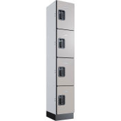 Global Industrial 4-Tier 4 Door Digital Wood Locker, 12"W x 15"D x 72"H, Gray, Unassembled