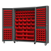 Durham Mfg.® Mobile Heavy Duty Cabinet w/ 168 Red Bins, 14 Gauge, 48"W x 24"D x 76"H