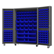 Durham Mfg.® Mobile Heavy Duty Cabinet w/ 168 Blue Bins, 14 Gauge, 48"W x 24"D x 76"H