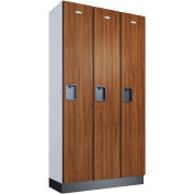 Global Industrial 1-Tier 3 Door Wood Locker, 36"W x 15"D x 72"H, Cherry, Assembled