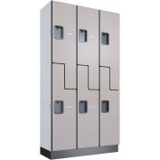 Global Industrial 2-Tier 6 Door Wood Locker, 36"W x 15"D x 72"H, Gray, Assembled