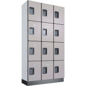 Global Industrial 4-Tier 12 Door Wood Locker, 36"W x 15"D x 72"H, Gray, Assembled