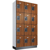 Global Industrial 4-Tier 12 Door Digital Wood Locker, 36"W x 15"D x 72"H, Cherry, Assembled