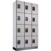 Global Industrial 4-Tier 12 Door Digital Wood Locker, 36"W x 15"D x 72"H, Gray, Assembled