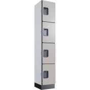 Global Industrial 4-Tier 4 Door Wood Locker, 12"W x 15"D x 72"H, Gray, Assembled