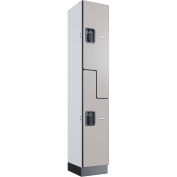 Global Industrial 2-Tier 2 Door Digital Wood Locker, 12"W x 15"D x 72"H, Gray, Assembled