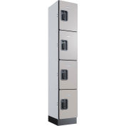 Global Industrial 4-Tier 4 Door Digital Wood Locker, 12"W x 15"D x 72"H, Gray, Assembled