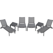 Global Industrial Outdoor Table Set, 2 Aluminum Slatted Side Tables & 4 Chaise Lounge Chairs, Gray