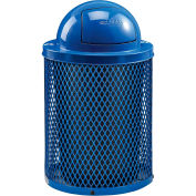 Global Industrial Outdoor Diamond Steel Recycling Trash Can with Dome Lid, 36 Gallon, Blue