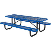 Global Industrial 8'L Rectangular Picnic Table, Expanded Metal, Blue