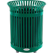 Global Industrial Outdoor Extra Heavy-Duty Slatted Steel Trash Can, 36 Gallon, 34"H, Green