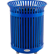 Global Industrial Outdoor Extra Heavy-Duty Slatted Steel Trash Can, 36 Gallon, 34"H, Blue