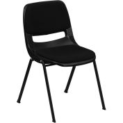 Ergonomic Shell Stack Chair W/Padded Seat & Back, Black, Plastic - Pkg Qty 4