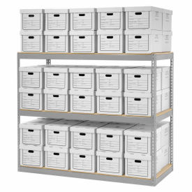 Record Storage Rack With 60 Boxes, 72"W x 30"D x 60"H, Gray