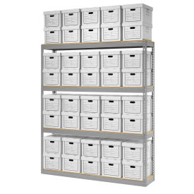 Record Storage Rack With 40 Boxes, 72"W x 15"D x 84"H, Gray
