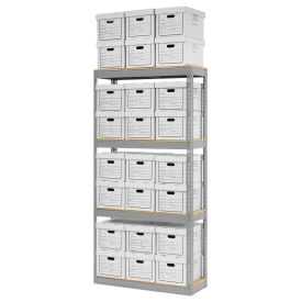 Record Storage Rack With 24 Boxes, 42"W x 15"D x 84"H, Gray
