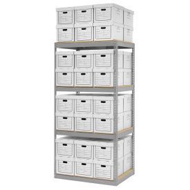 Record Storage Rack With 48 Boxes, 42"W x 30"D x 84"H, Gray