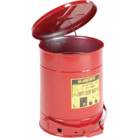 Justrite Oily Waste Can, 10 Gallon, Red
