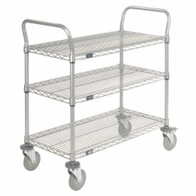 Nexel Wire Shelf Utility Cart With Brakes, 3 Shelves, 800 Lb. Capacity, 48x24x38