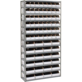 Open Bin Shelving w/13 Shelves & 72 White Bins, 36x12x73