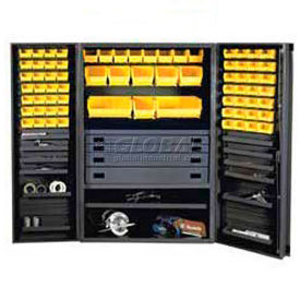 Durham Heavy Duty Work Bin Cabinet DCBDLP694RDR Deep Pocket Doors- 4 Drawers 69 Yellow Bins 48x24x78