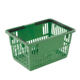 Plastic Shopping Basket with Plastic Handle, Standard, 17"L X 12"W X 9"H, Green - Pkg Qty 12