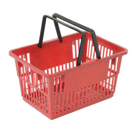 Plastic Shopping Basket with Plastic Handle, Standard, 17"L X 12"W X 9"H, Red - Pkg Qty 12