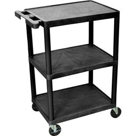 LUXOR | H. WILSON Flush-Shelf Carts - 24"Wx18"D Shelf - 34"H - 3 Shelves - Black