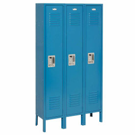 Single Tier Locker, 12x15x60 3 Door, Unassembled, Blue