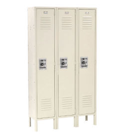 Single Tier Locker, 12x18x60, 3 Door Unassembled, Tan